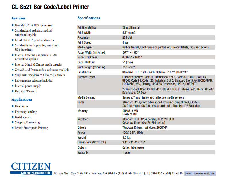 CL-S521 specs