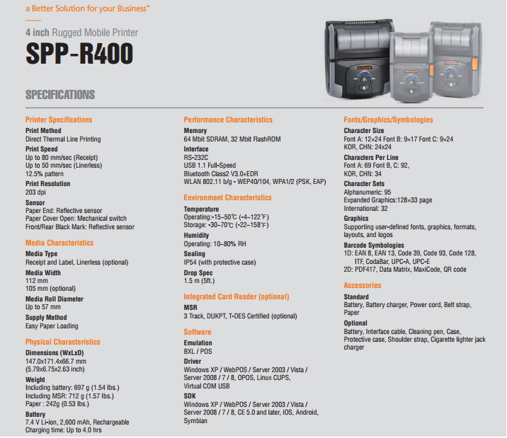 SPP-R400 Specification